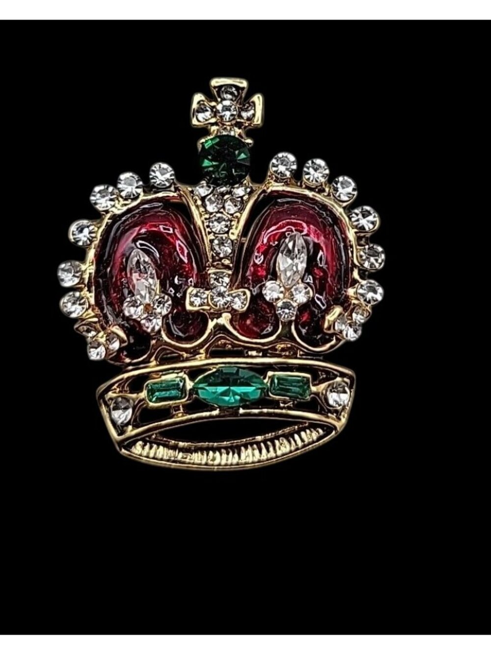 Jeweled & Enamel Crown Brooch Pin Gold Tone Elegant Estate Jewelry - Picture 2 of 5